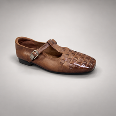 Brown Horse Leather Woven Mary Jane Flats product view 1