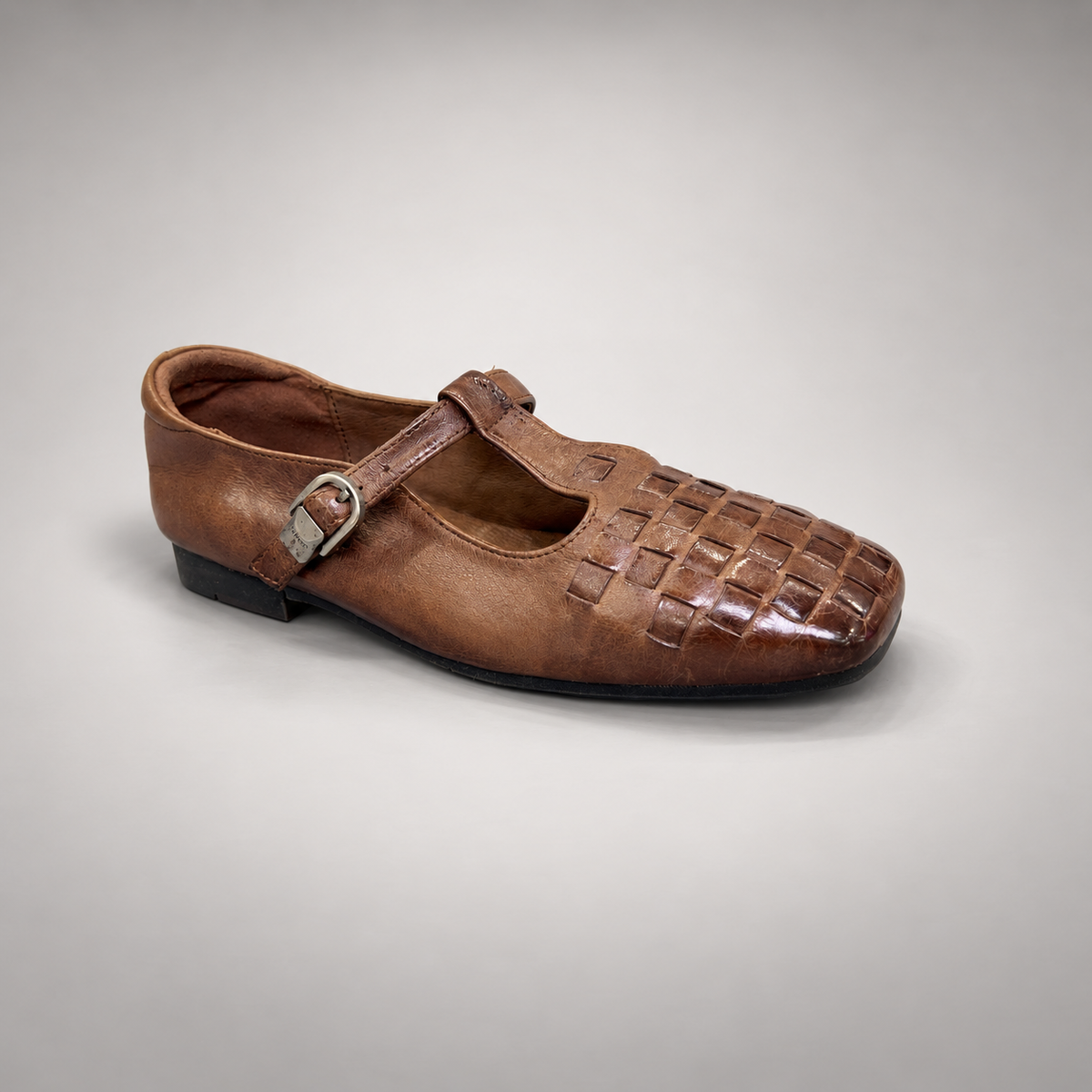 Brown Horse Leather Woven Mary Jane Flats product view 1