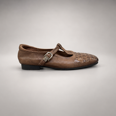 Brown Horse Leather Woven Mary Jane Flats product view 3
