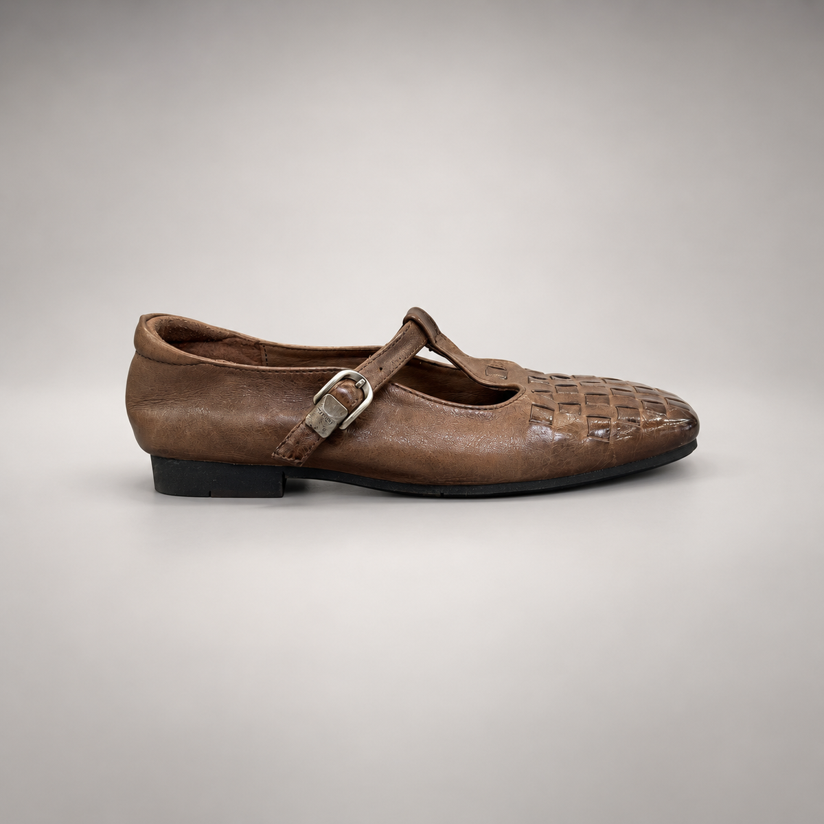 Brown Horse Leather Woven Mary Jane Flats product view 3