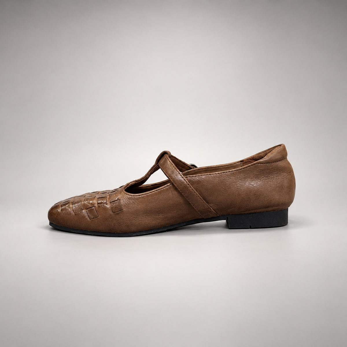 Brown Horse Leather Woven Mary Jane Flats product view 4