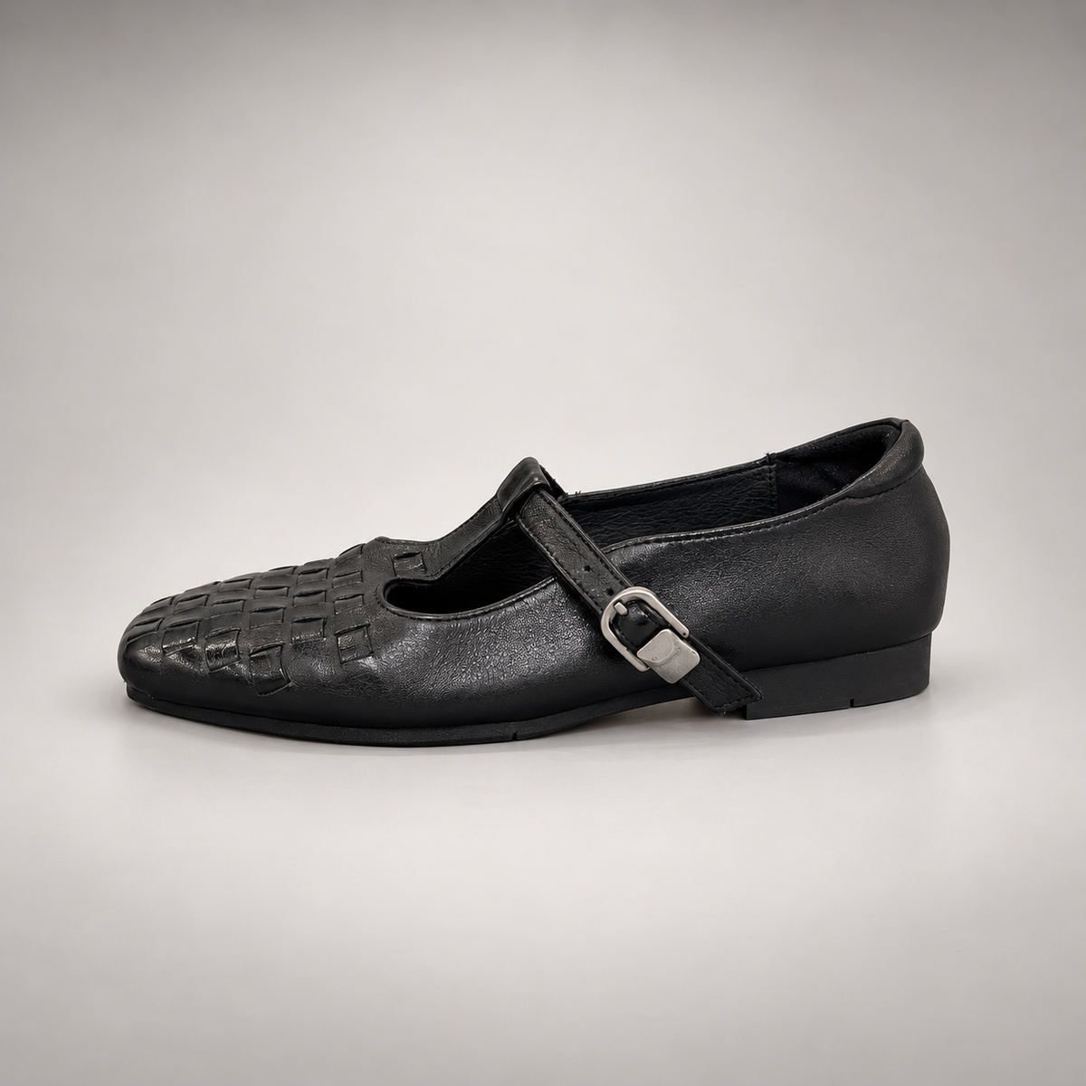 Black Horse Leather Woven Mary Jane Flats product view 4