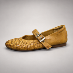 Tan Horse Leather Woven Mary Jane Flats product view 4