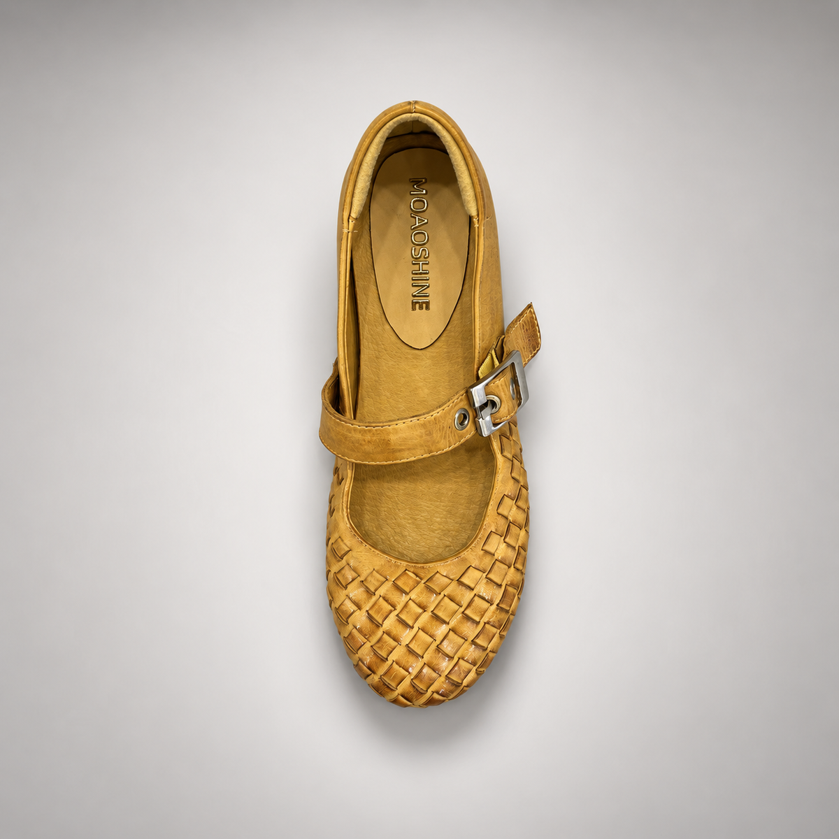 Tan Horse Leather Woven Mary Jane Flats product view 6