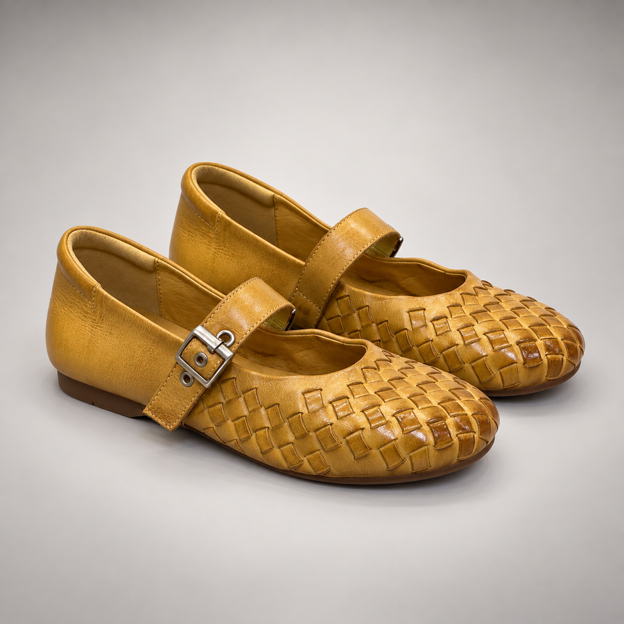 Tan Horse Leather Woven Mary Jane Flats product view 8