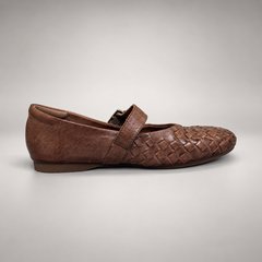 Brown Horse Leather Woven Mary Jane Flats product view 3