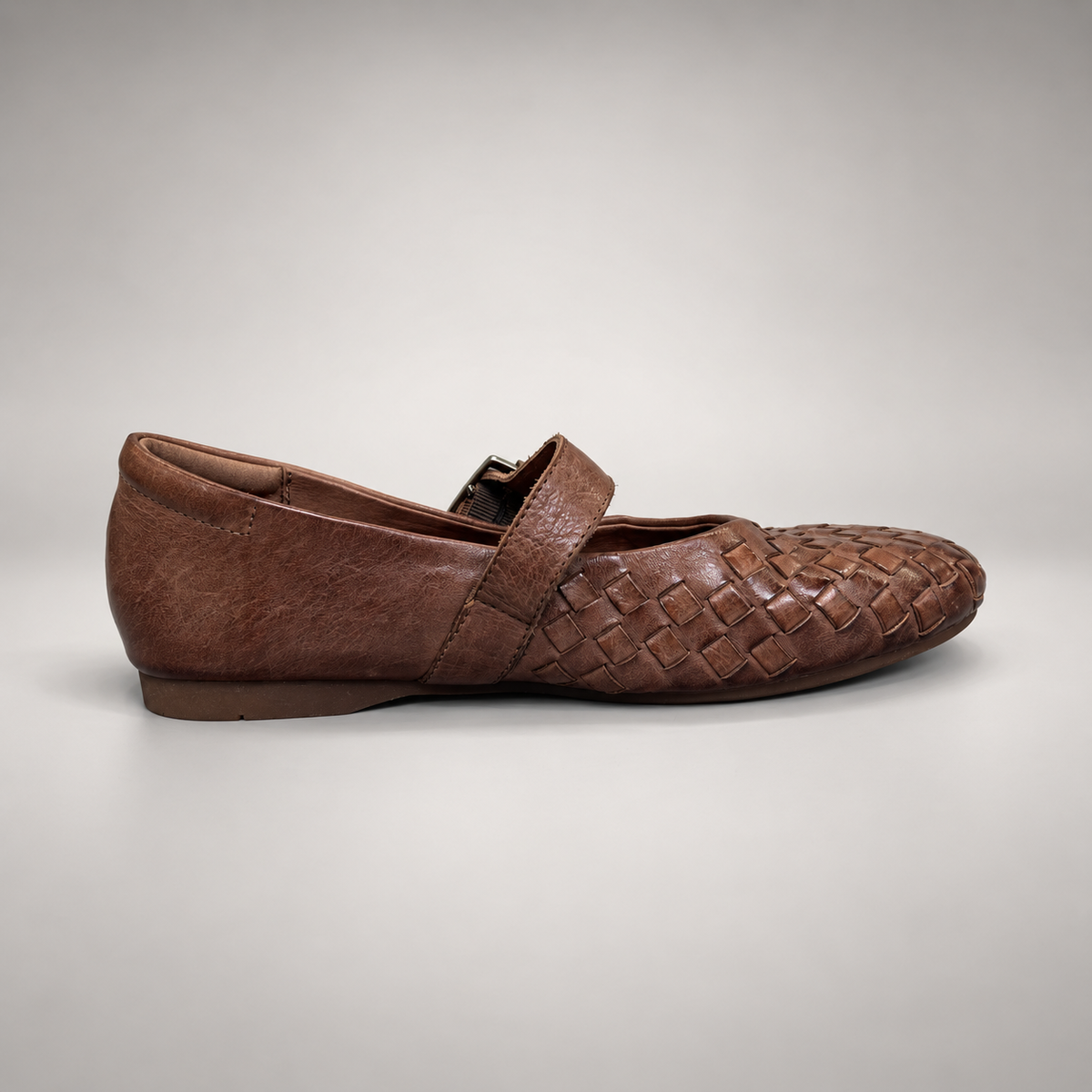 Brown Horse Leather Woven Mary Jane Flats product view 3