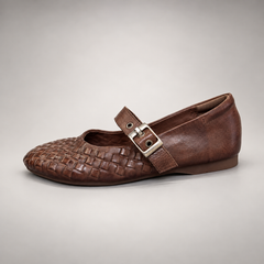 Brown Horse Leather Woven Mary Jane Flats product view 4