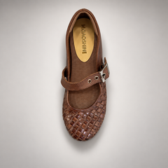 Brown Horse Leather Woven Mary Jane Flats product view 6