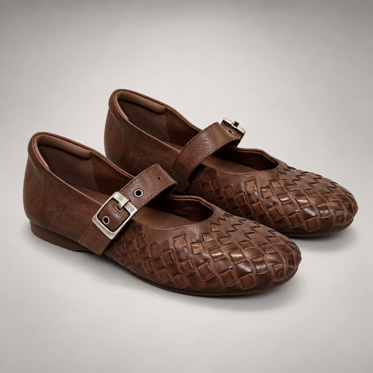 Brown Horse Leather Woven Mary Jane Flats product view 8