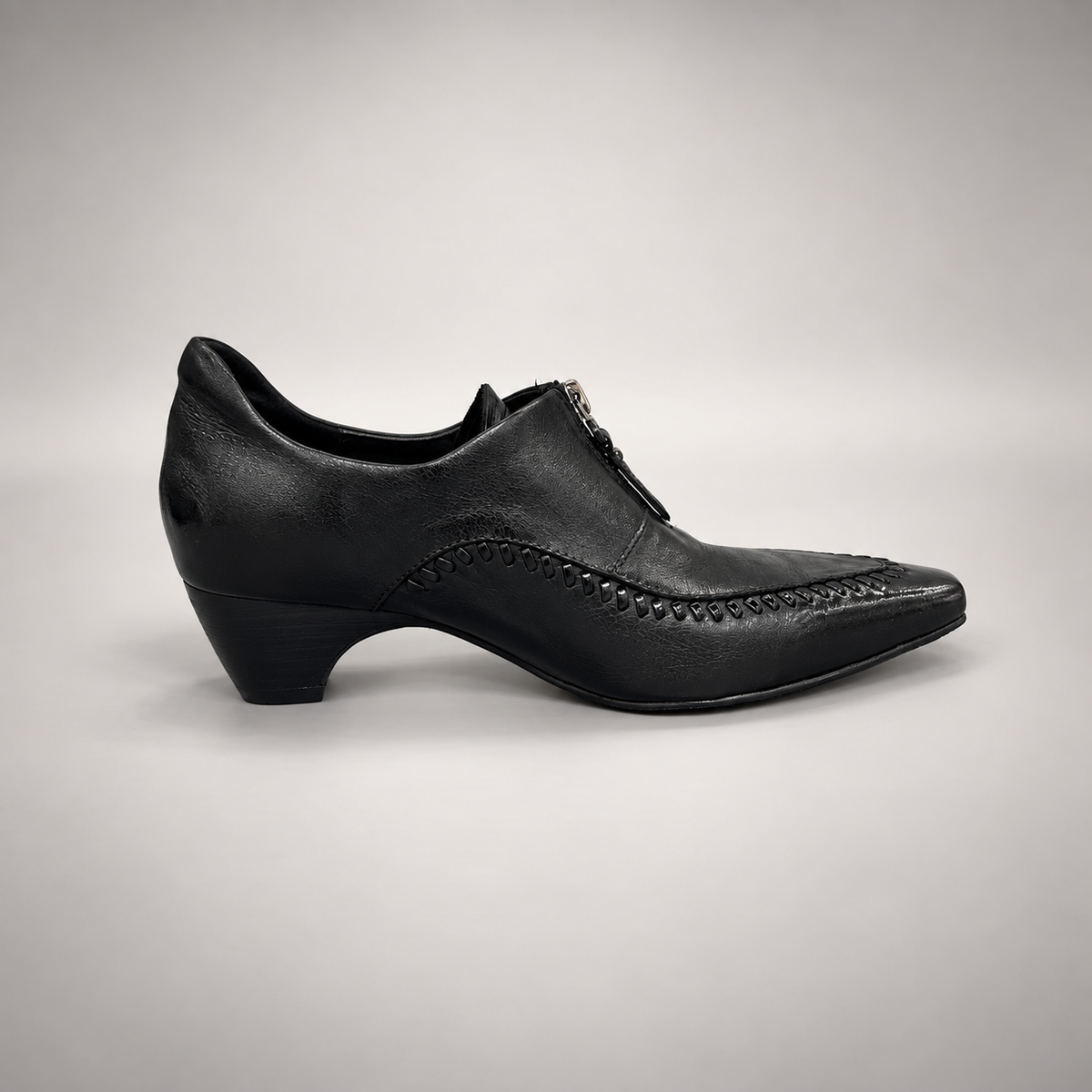 Black Horse Leather Zip-Front Whipstitch Shoes product view 3