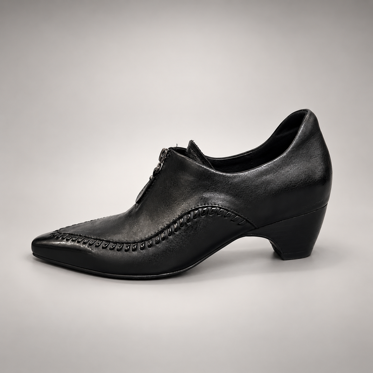 Black Horse Leather Zip-Front Whipstitch Shoes product view 4