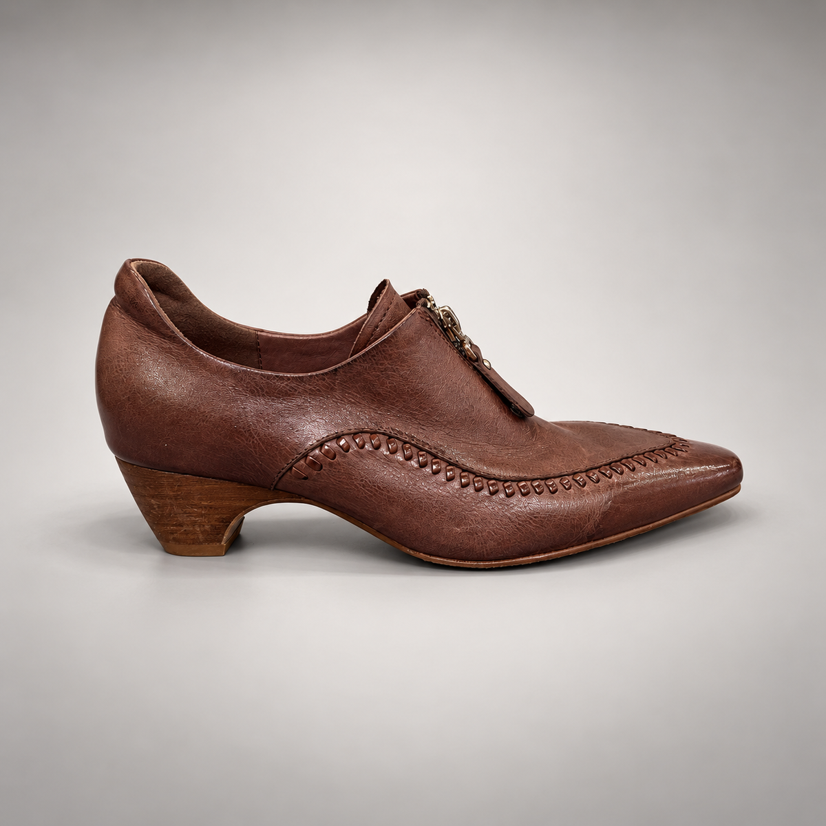 Brown Horse Leather Zip-Front Whipstitch Shoes product view 3