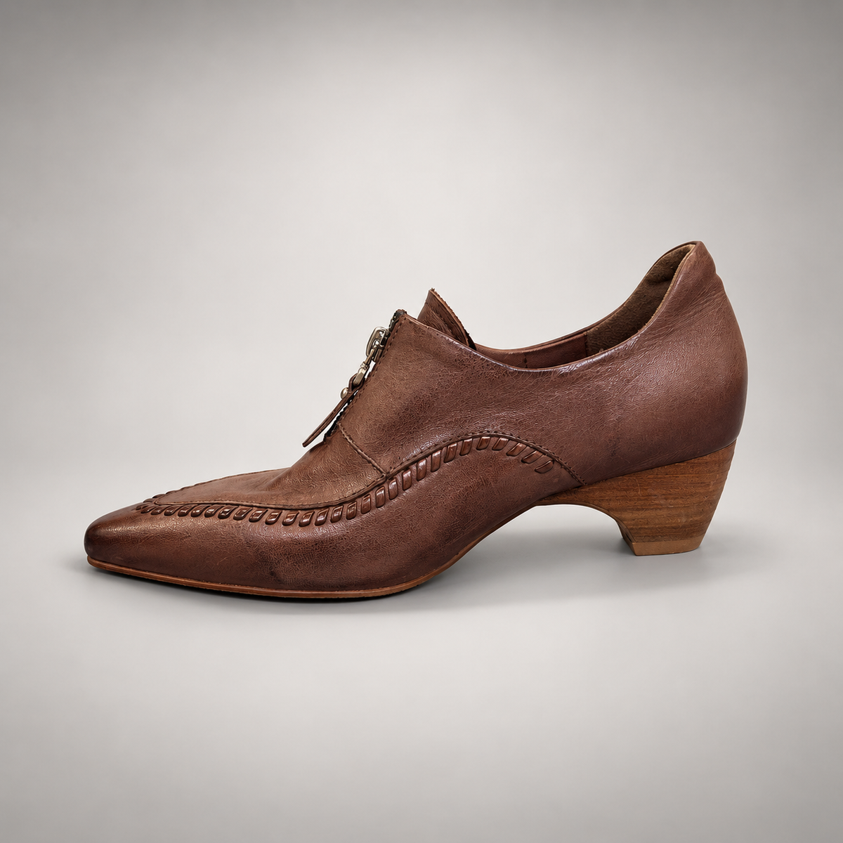 Brown Horse Leather Zip-Front Whipstitch Shoes product view 4