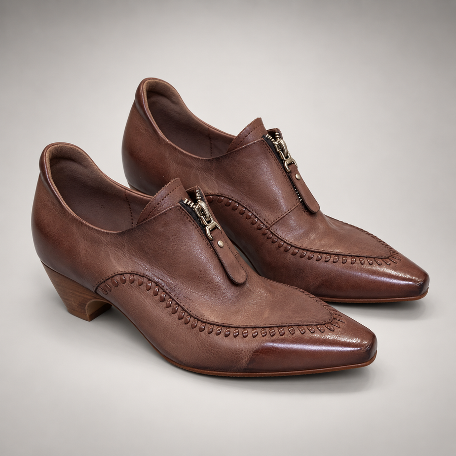Brown Horse Leather Zip-Front Whipstitch Shoes product view 8