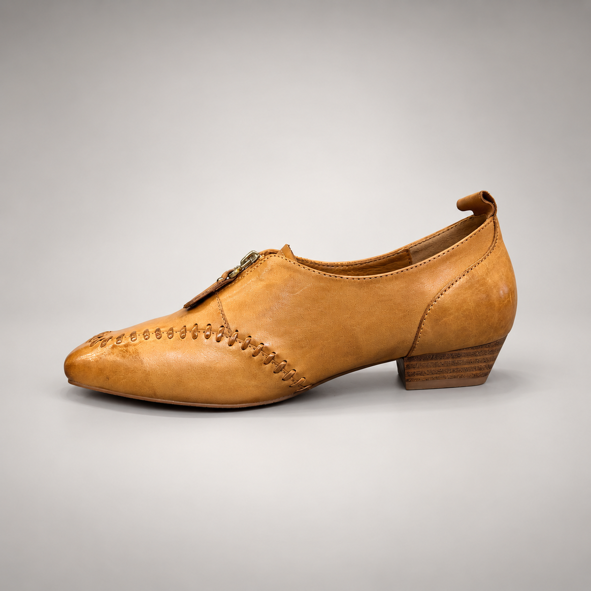 Tan Horse Leather Zip-Front Whipstitch Shoes product view 4