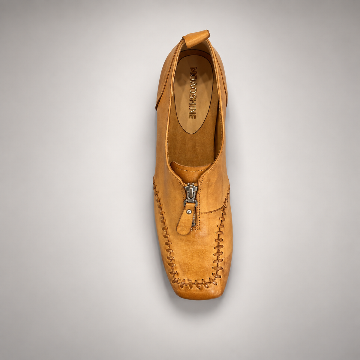 Tan Horse Leather Zip-Front Whipstitch Shoes product view 7