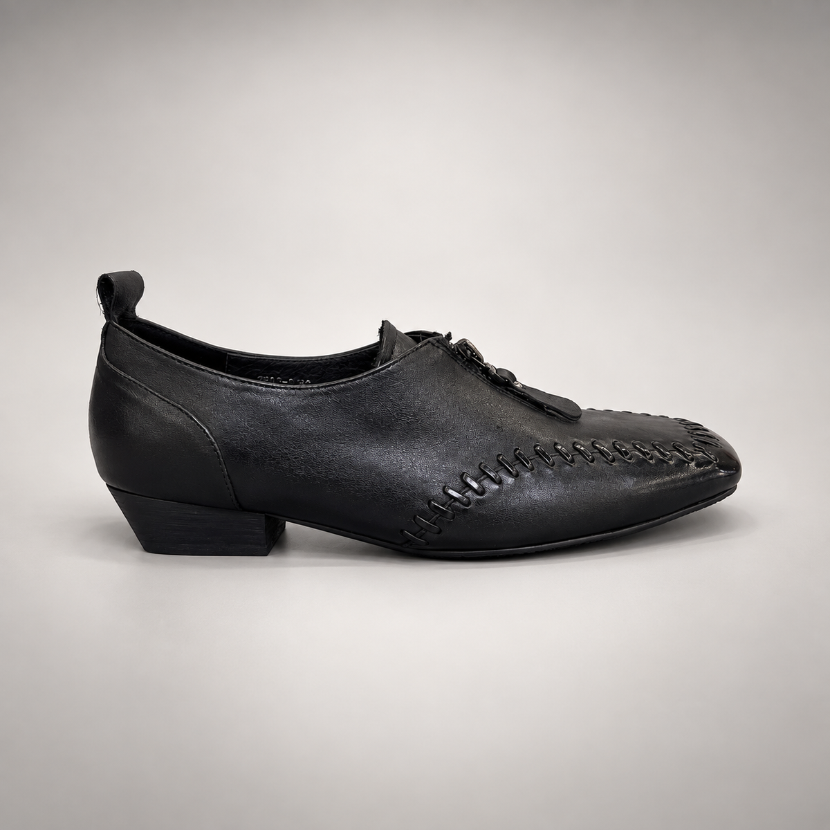 Black Horse Leather Zip-Front Whipstitch Shoes product view 3