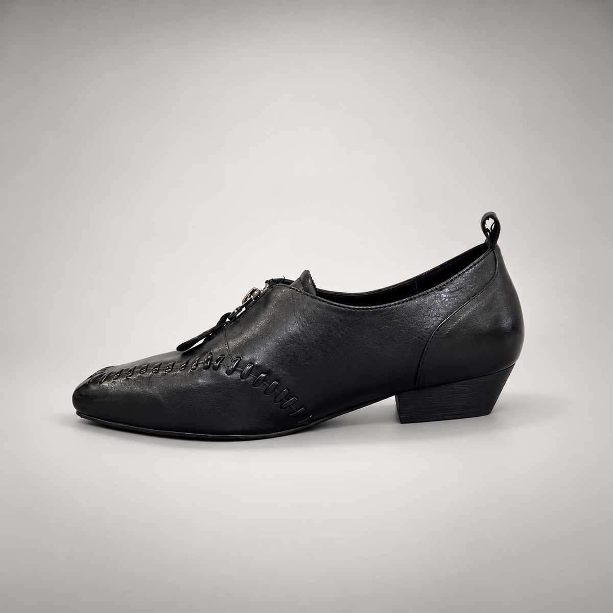 Black Horse Leather Zip-Front Whipstitch Shoes product view 4