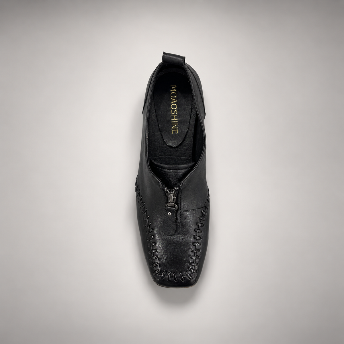 Black Horse Leather Zip-Front Whipstitch Shoes product view 7