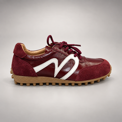 Burgundy Horse Leather Retro Lace-Up Sneakers product view 3