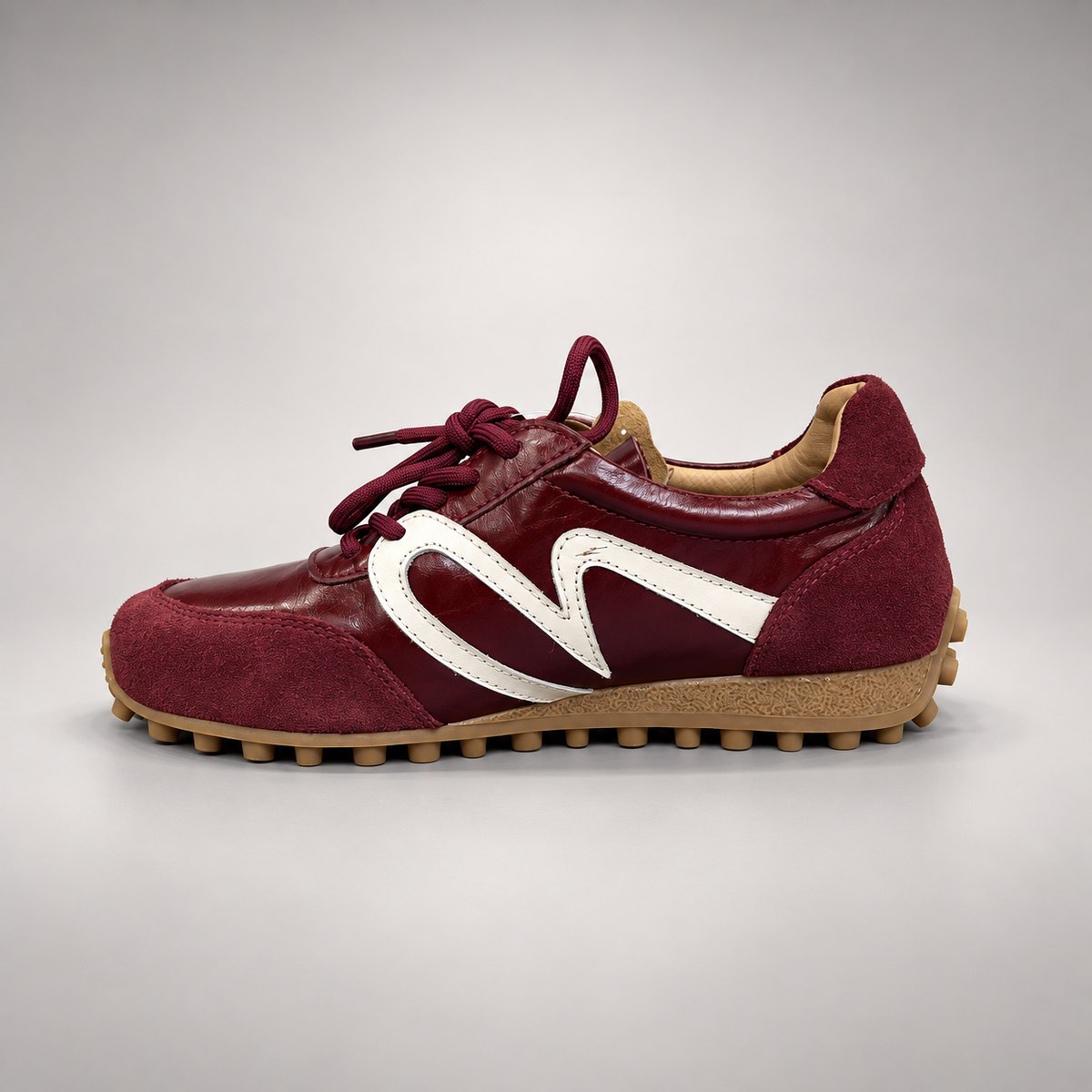 Burgundy Horse Leather Retro Lace-Up Sneakers product view 4