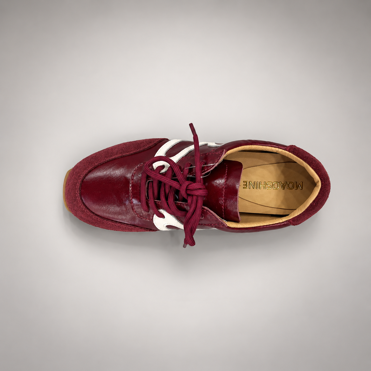 Burgundy Horse Leather Retro Lace-Up Sneakers product view 7