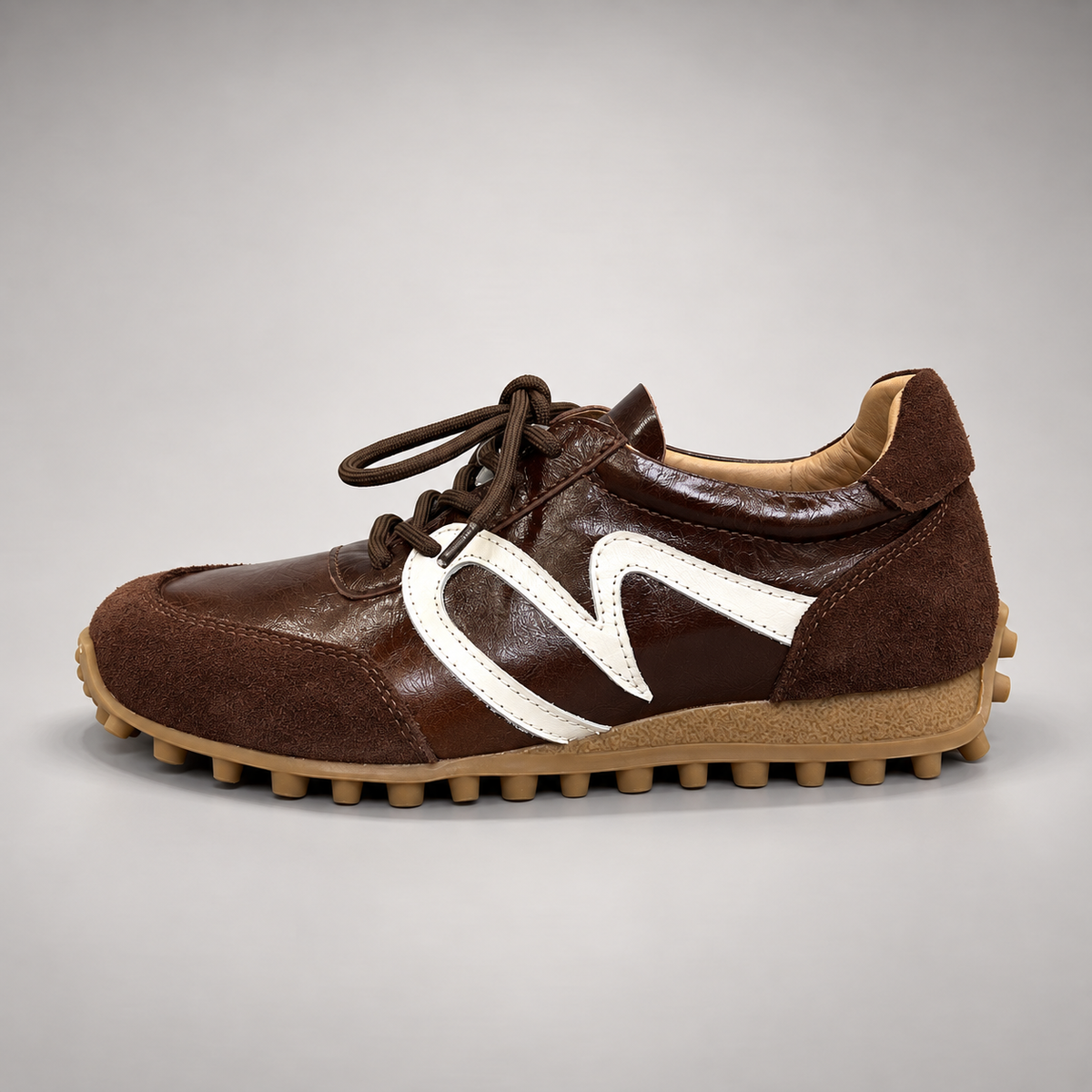 Brown Horse Leather Retro Lace-Up Sneakers product view 4