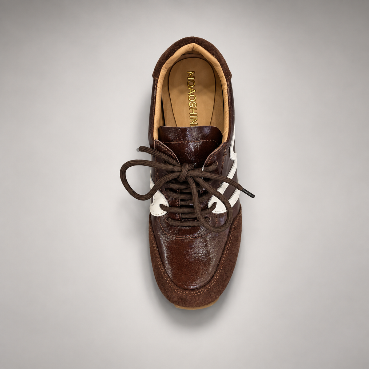 Brown Horse Leather Retro Lace-Up Sneakers product view 7