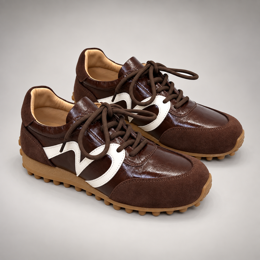 Brown Horse Leather Retro Lace-Up Sneakers product view 8