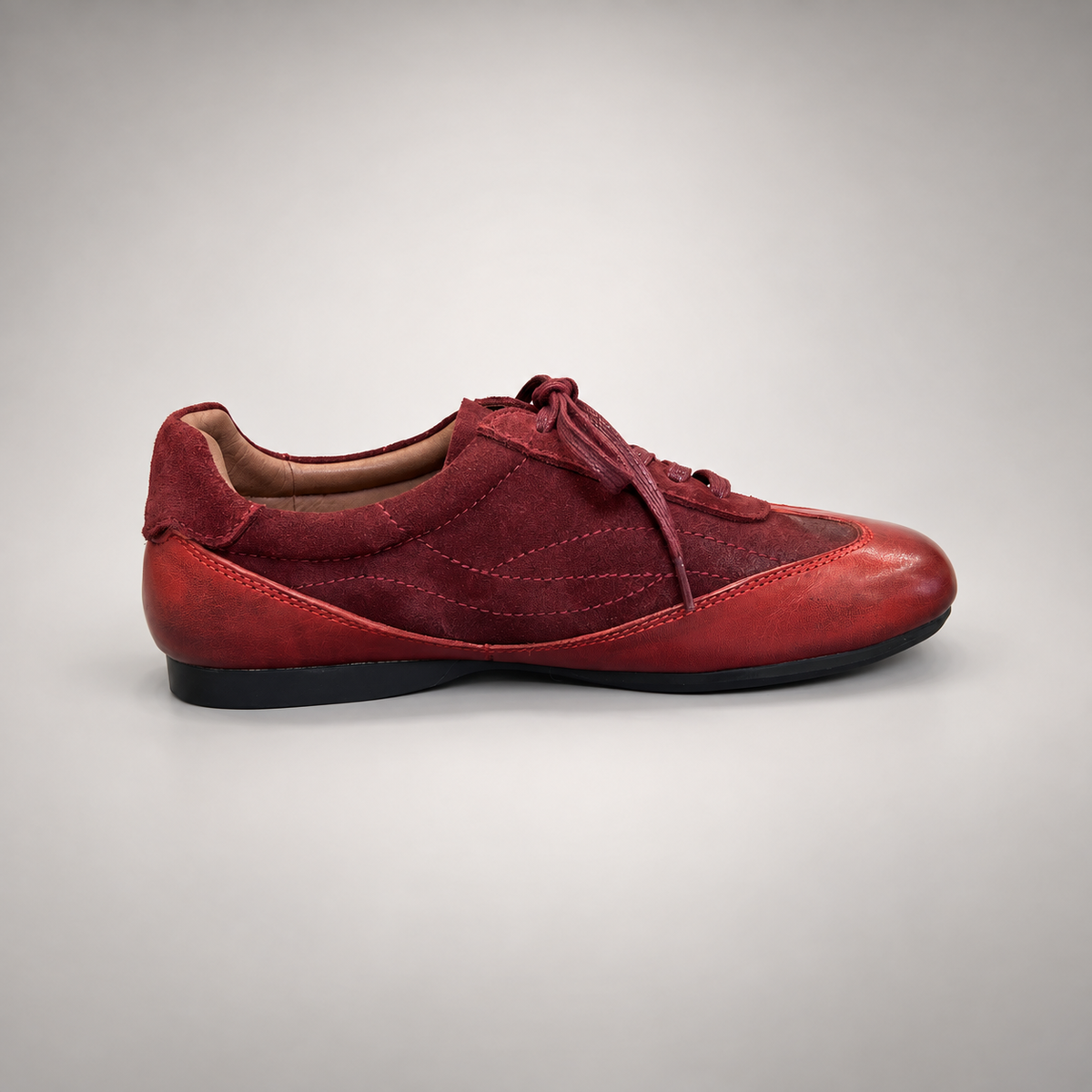 Burgundy Horse Leather Low-Profile Lace-Up Sneakers product view 3