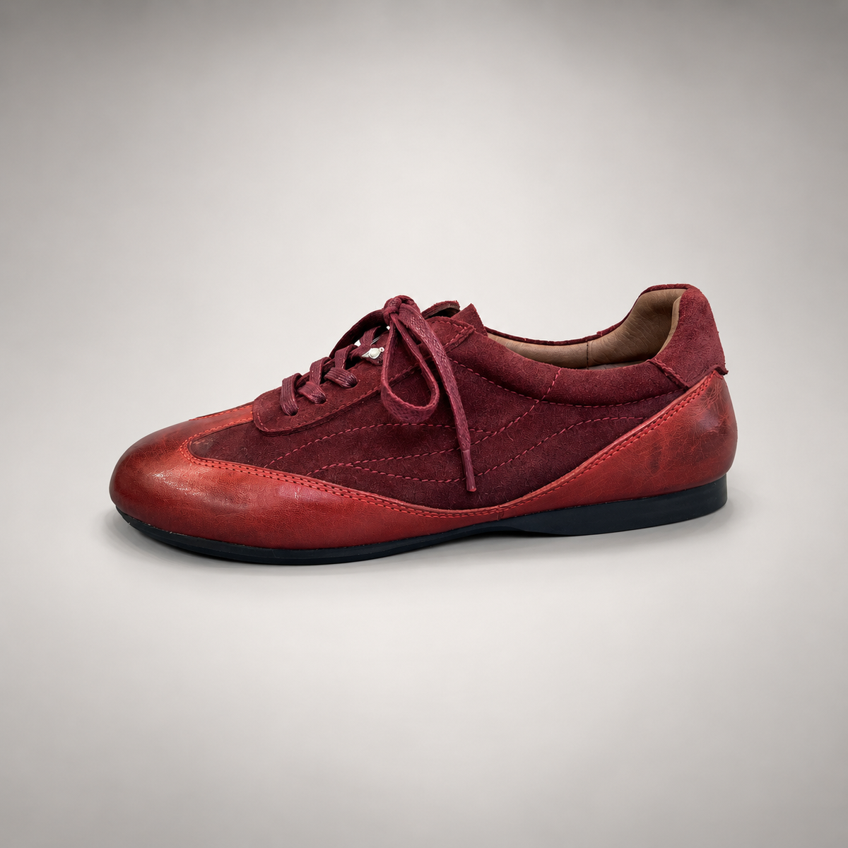 Burgundy Horse Leather Low-Profile Lace-Up Sneakers product view 4