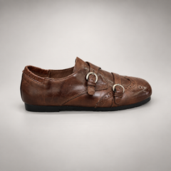 Brown Horse Leather Double-Buckle Brogue Shoes product view 3