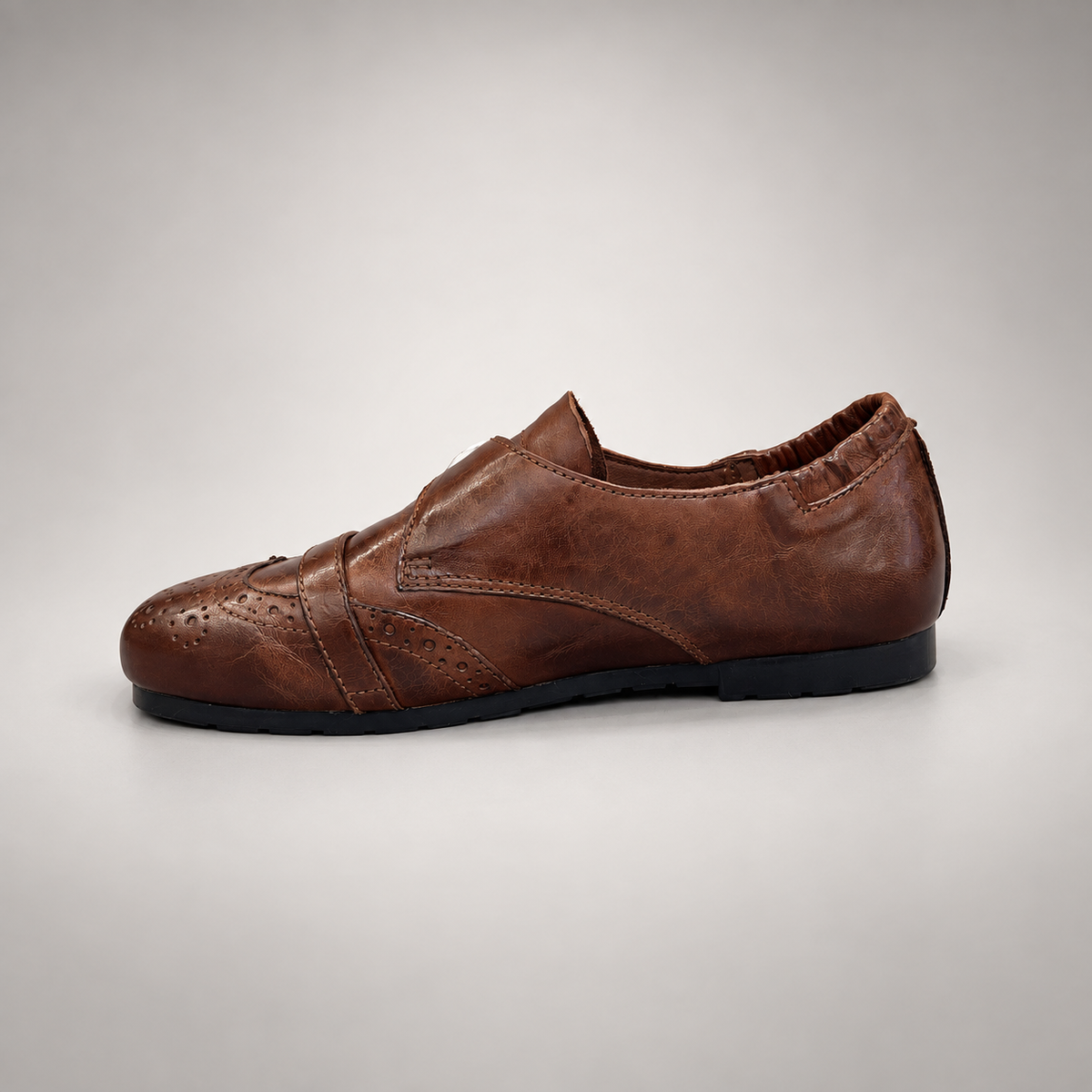 Brown Horse Leather Double-Buckle Brogue Shoes product view 4