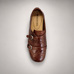 Brown Horse Leather Double-Buckle Brogue Shoes product view 6