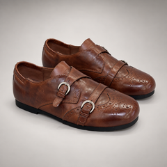 Brown Horse Leather Double-Buckle Brogue Shoes product view 7
