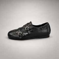 Black Horse Leather Double-Buckle Brogue Shoes product view 4