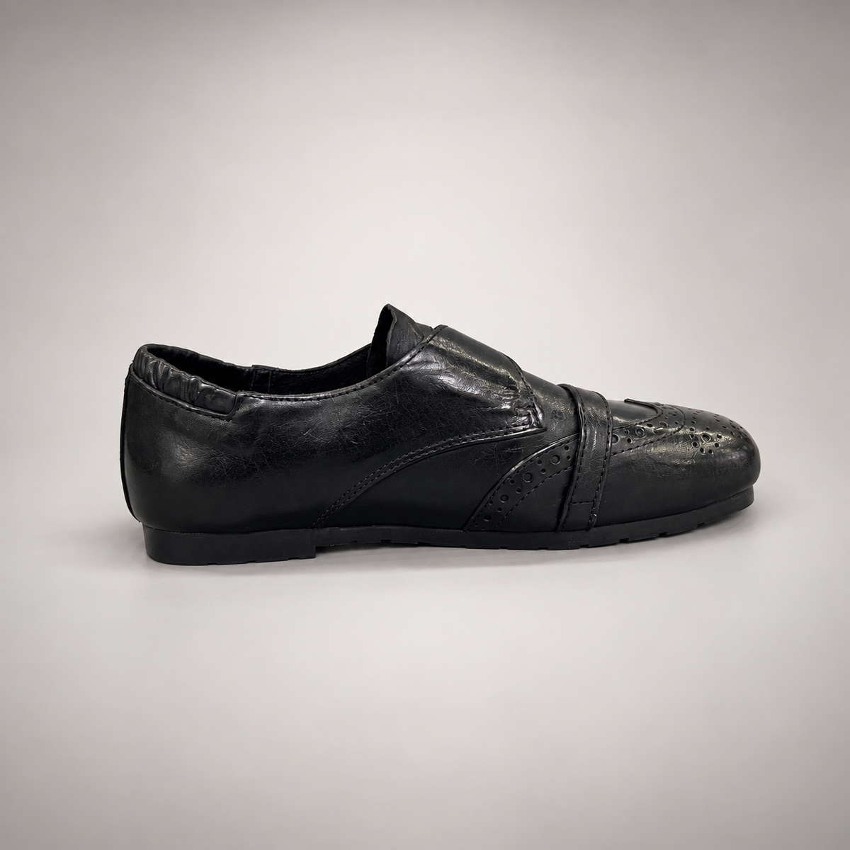 Black Horse Leather Double-Buckle Brogue Shoes product view 5