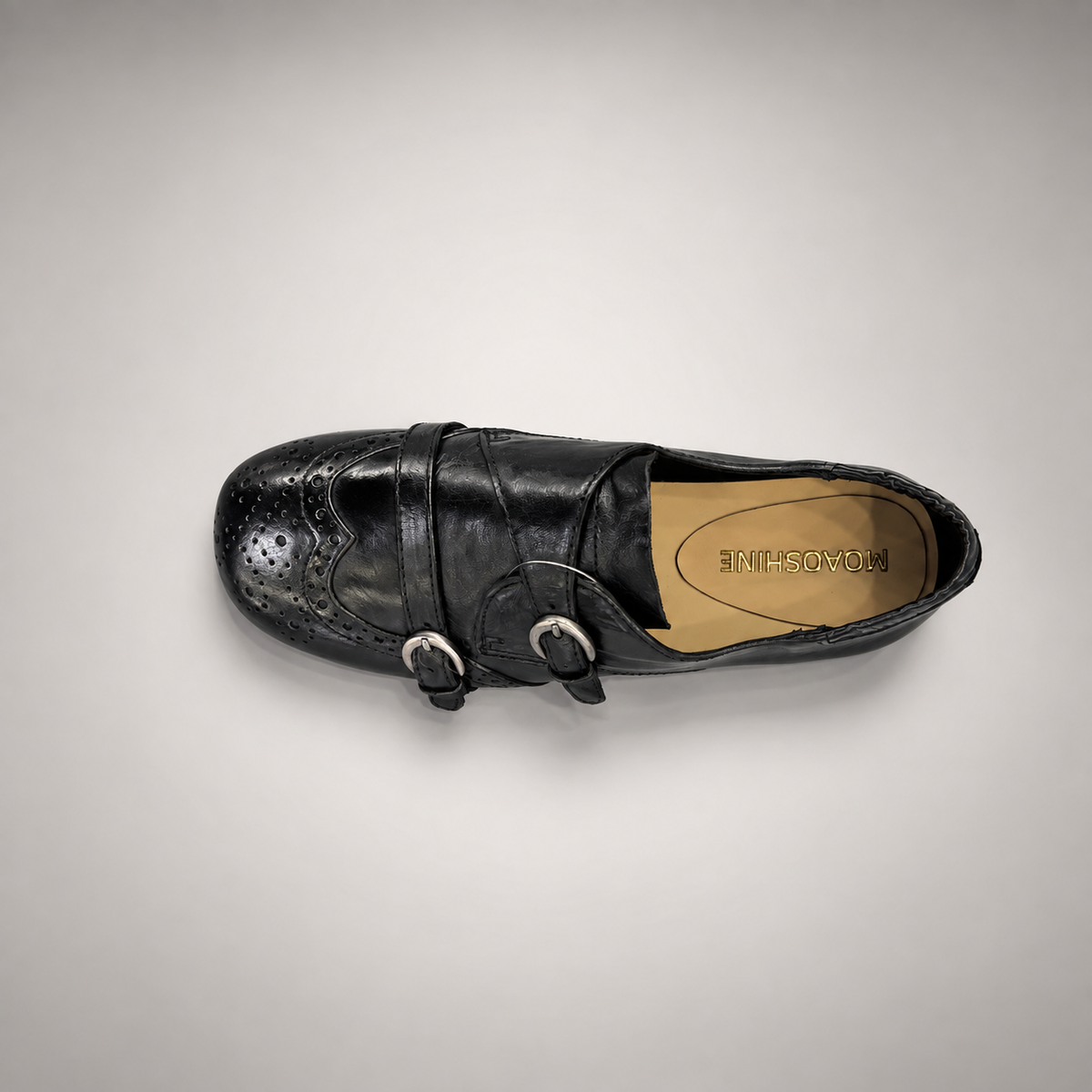Black Horse Leather Double-Buckle Brogue Shoes product view 7