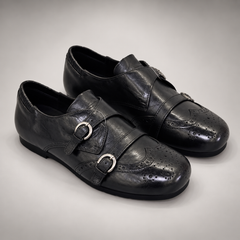 Black Horse Leather Double-Buckle Brogue Shoes product view 8