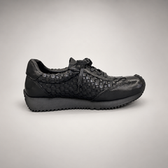 Black Horse Leather Woven Lace-Up Sneakers product view 3