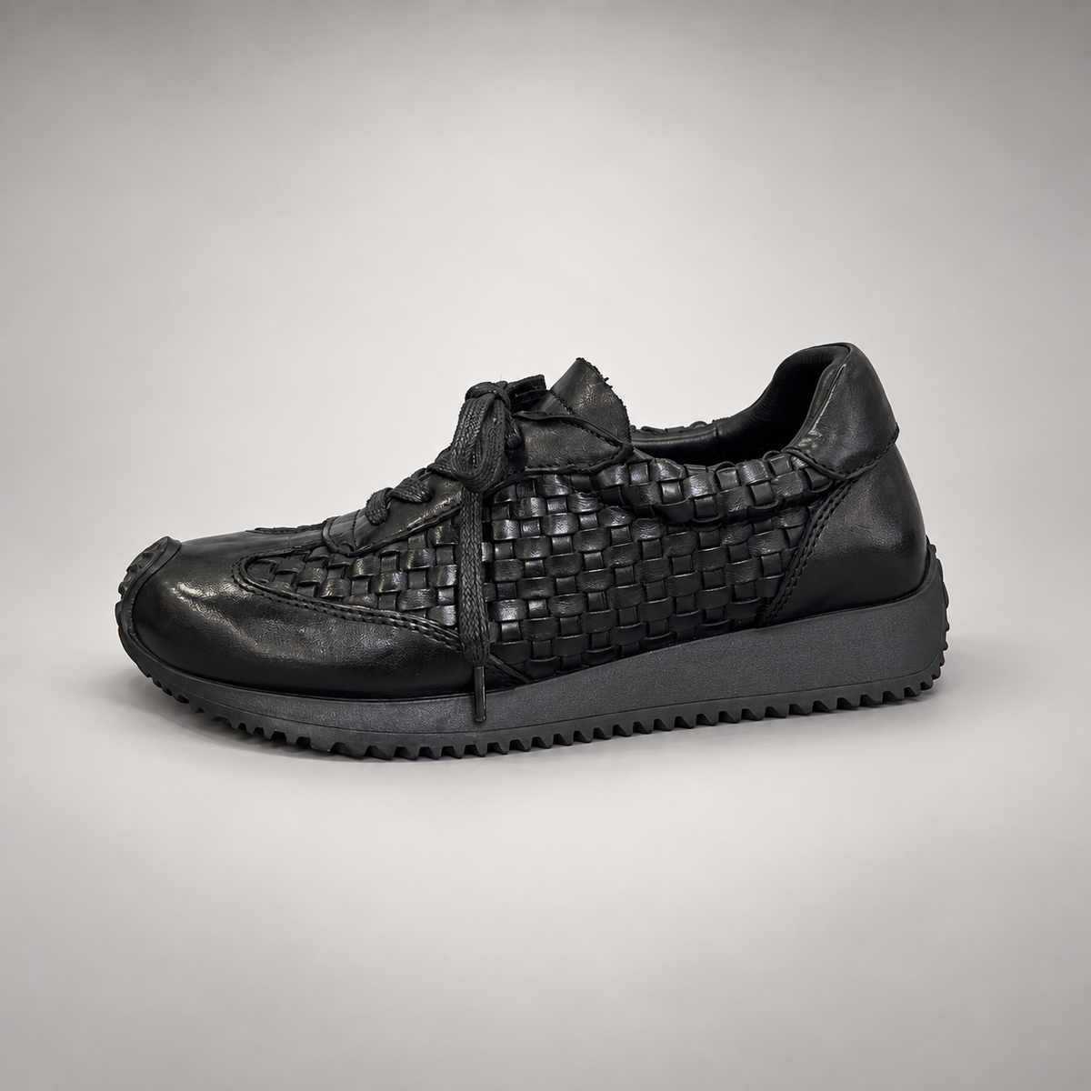 Black Horse Leather Woven Lace-Up Sneakers product view 4