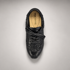 Black Horse Leather Woven Lace-Up Sneakers product view 7