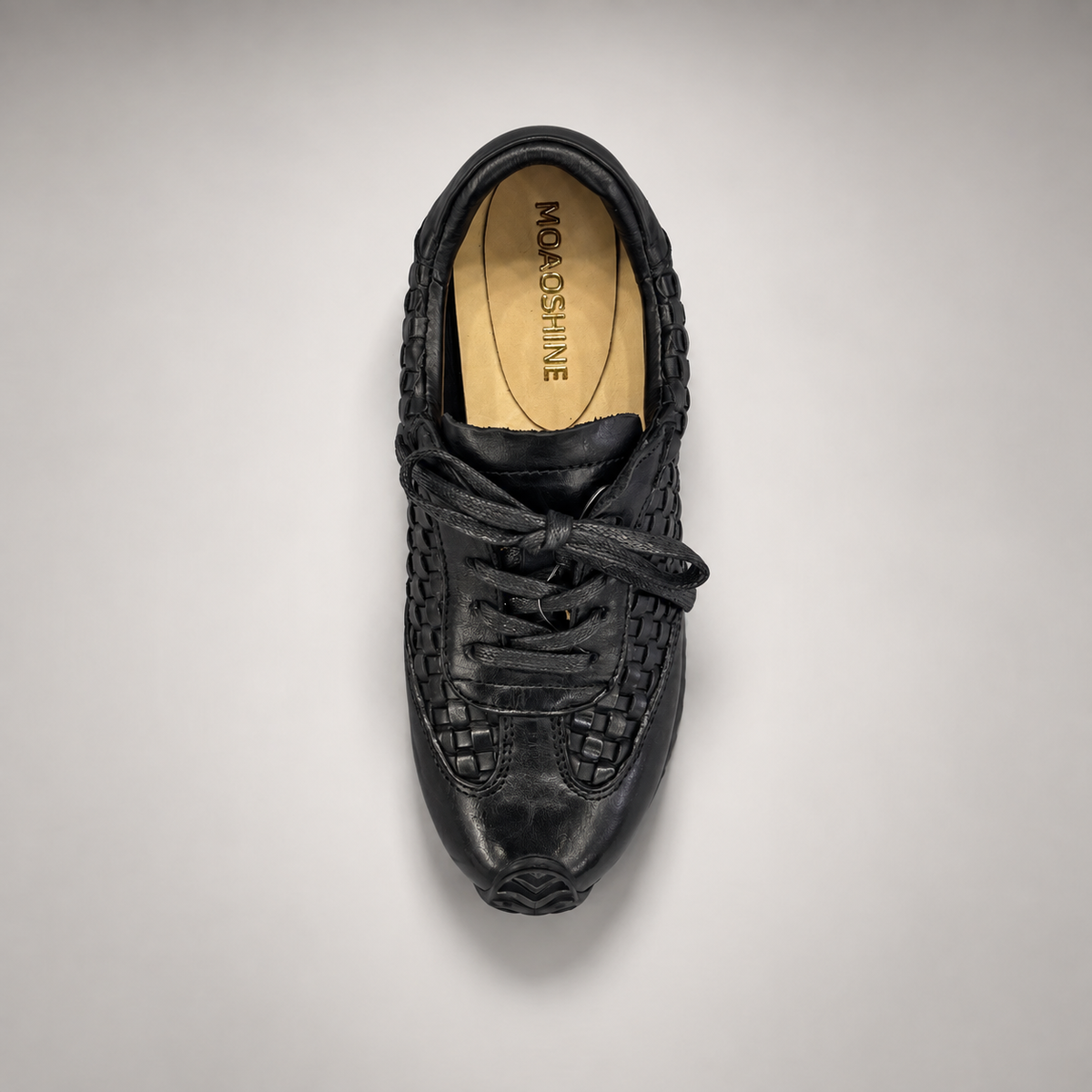 Black Horse Leather Woven Lace-Up Sneakers product view 7