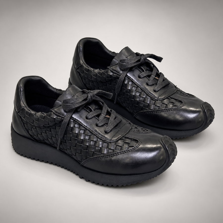 Black Horse Leather Woven Lace-Up Sneakers product view 8