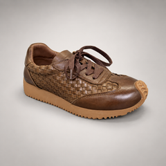 Brown Horse Leather Woven-Panel Lace-Up Sneakers product view 1