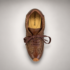 Brown Horse Leather Woven-Panel Lace-Up Sneakers product view 7