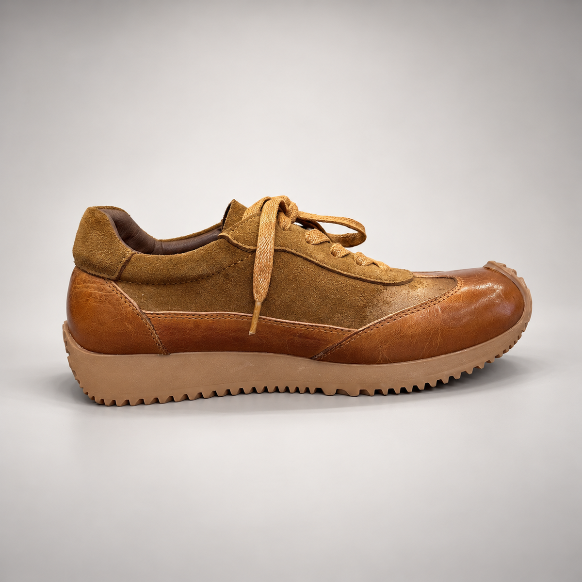 Tan Horse Leather Retro Lace-Up Sneakers product view 3