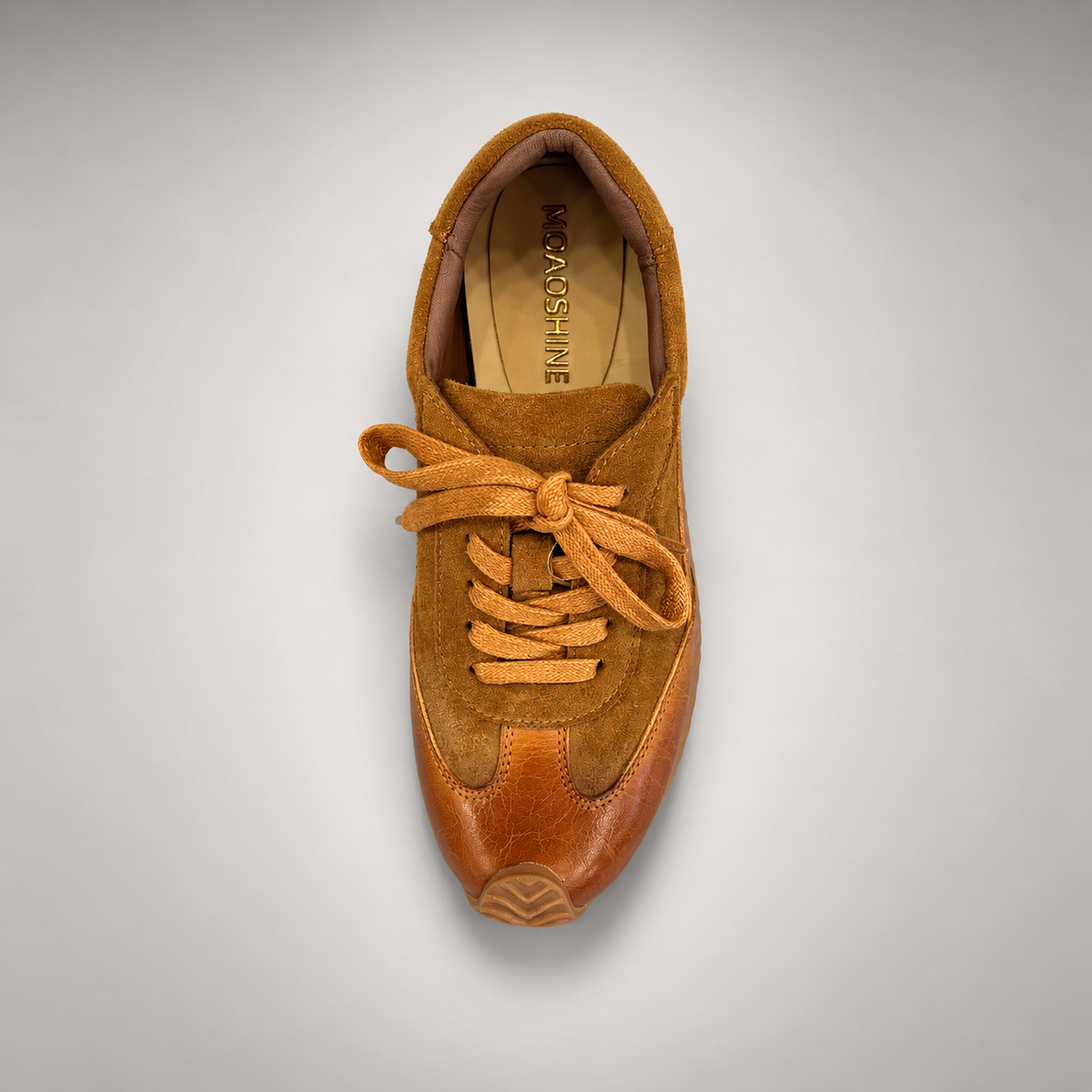 Tan Horse Leather Retro Lace-Up Sneakers product view 7