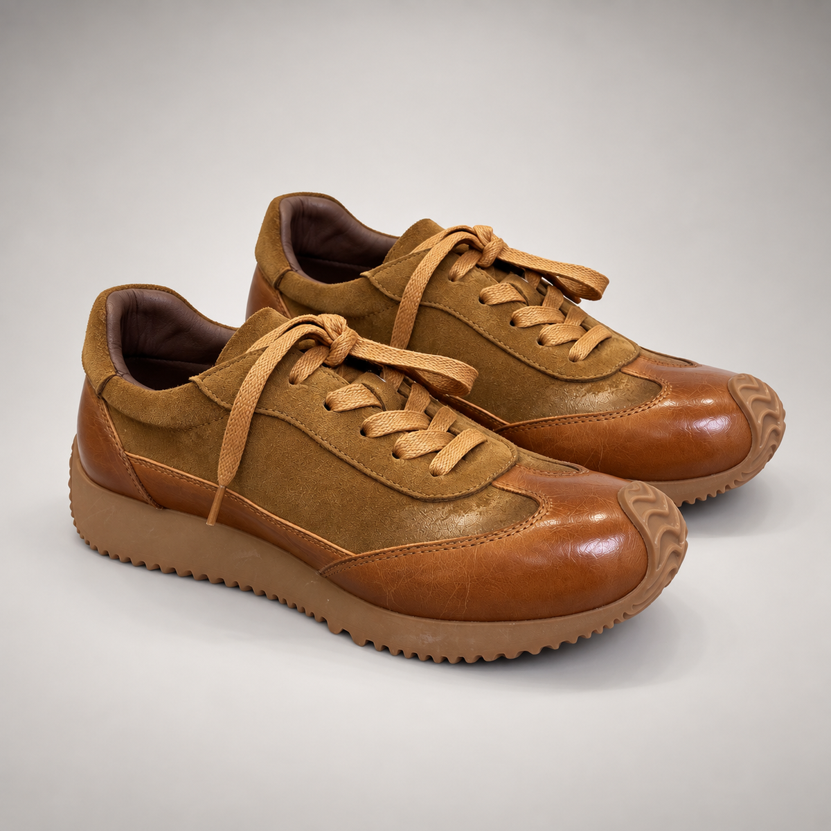 Tan Horse Leather Retro Lace-Up Sneakers product view 8